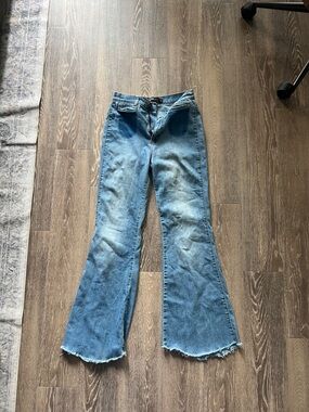 Distressed BDG Classic Blue Flare Women's Jeans - Light Blue Denim